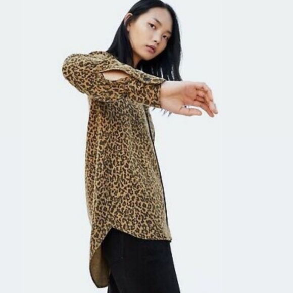 ZARA WOMAN PREMIUM DENIM COLLECTION LEOPARD Cheetah BROWN SHIRT BLOUSE SIZE S - Picture 4 of 13